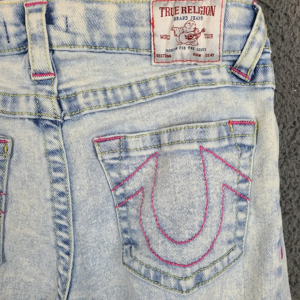 True Religion Leila Girls High Rise Wide Leg Cargo Jeans Light Wash Pink 12